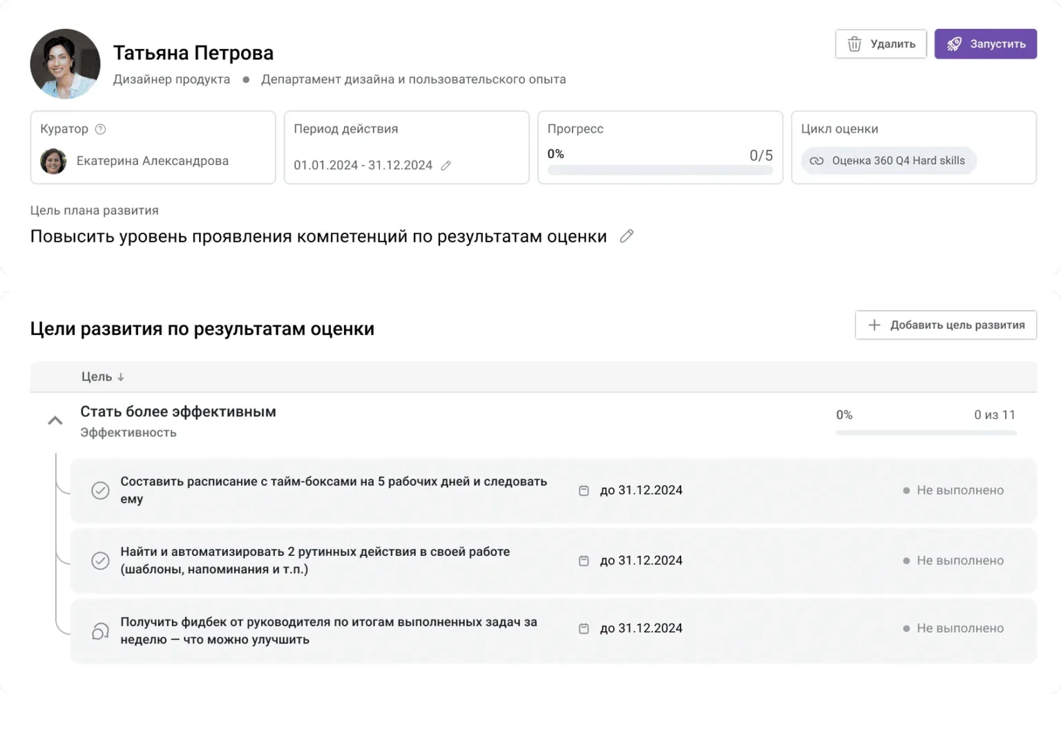 ИПР в профиле сотрудника